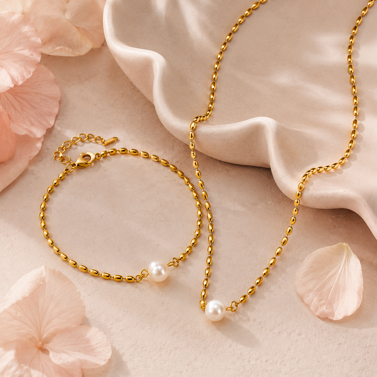 Zestaw biżuterii minimalistyczny z perłowym akcentem, MySentia