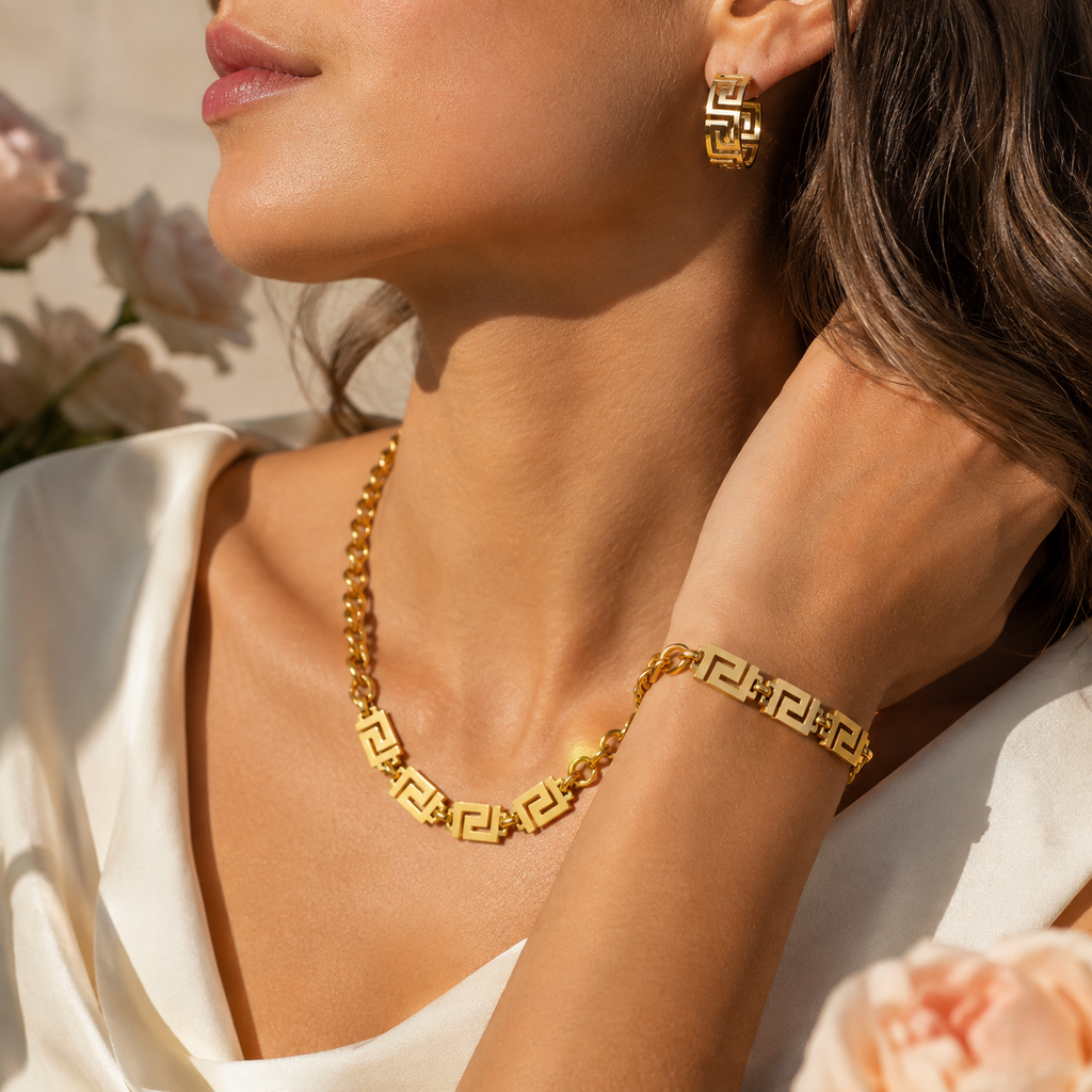Zestaw biżuterii z motywem greckiego meandra, MySentia