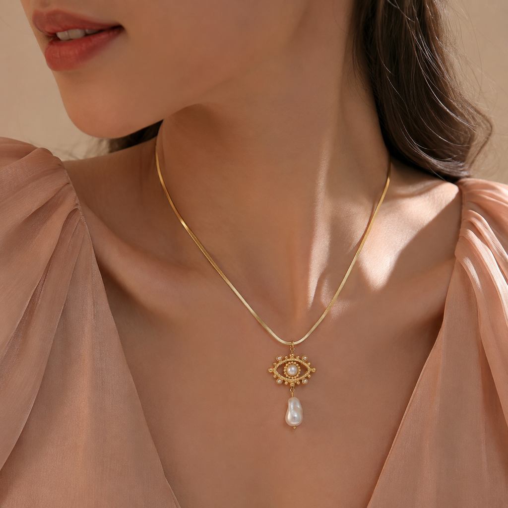 Naszyjnik z motywem oka i perłową kroplą, MySentia
